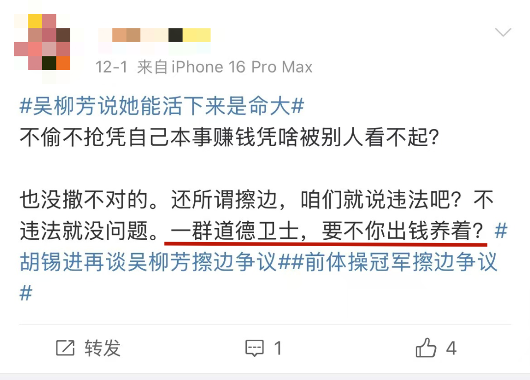 网友们给吴柳芳单开了一套&ldquo;道德标准&rdquo;