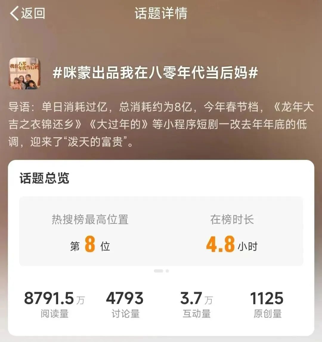 日赚2千万！咪蒙&ldquo;土味&rdquo;短剧《我在八零年代&middot;&middot;&middot;》爆火，原因是？