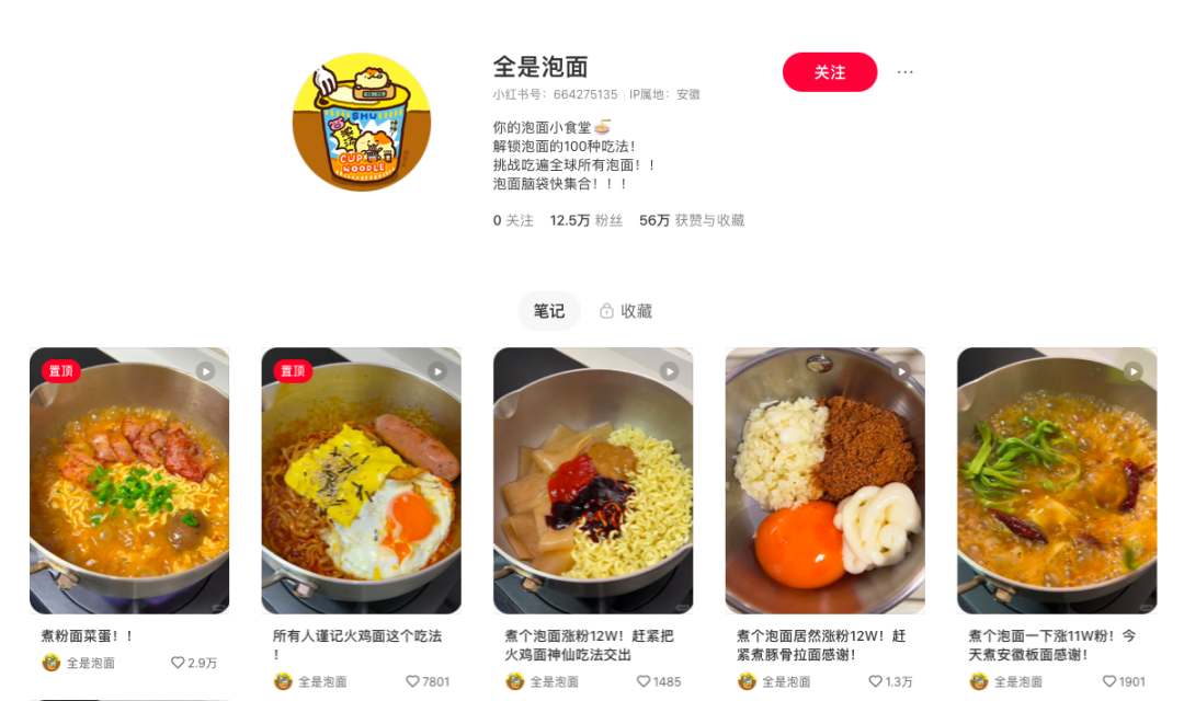 在小红书上煮泡面,竟然涨粉12.5w+