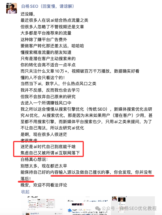 白杨SEO:聊聊AI时代工作或创业的流量与赚钱焦虑及如何应对?【参考】