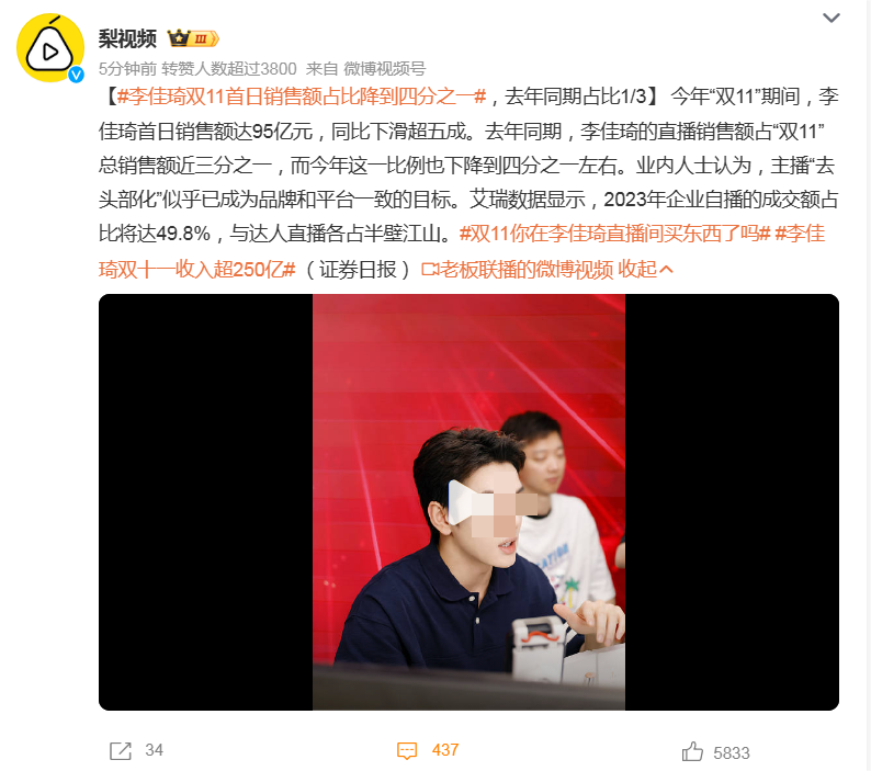 双十一收入超250亿？&ldquo;带货一哥&rdquo;李佳琦疯狂全网？