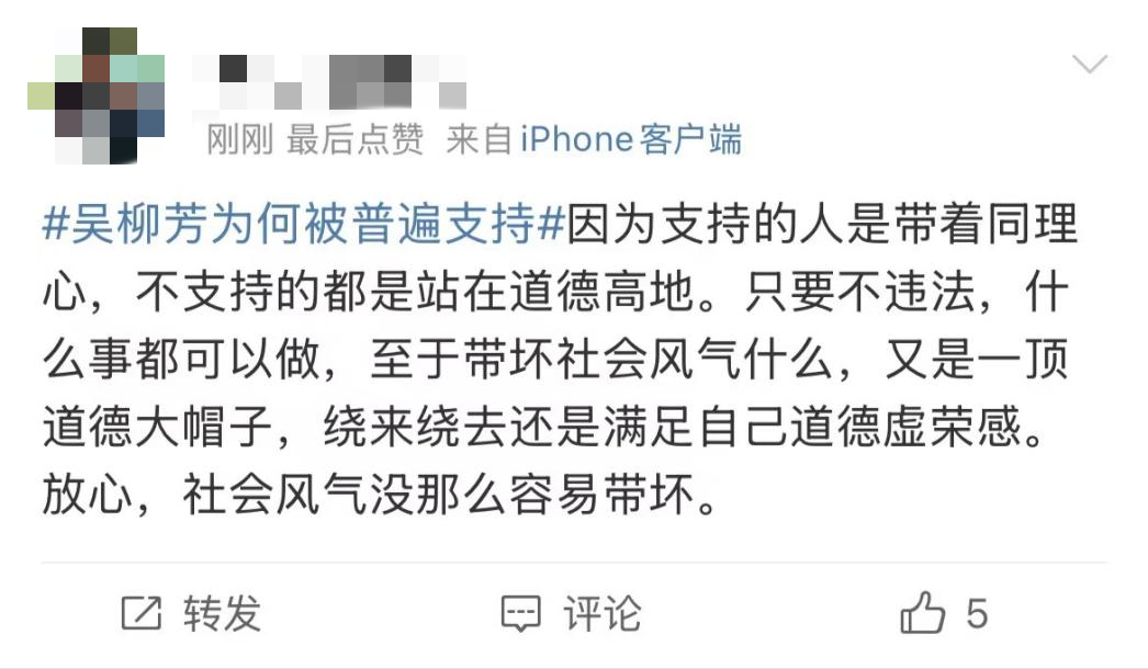 网友们给吴柳芳单开了一套&ldquo;道德标准&rdquo;