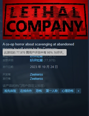 单人开发+裸奔宣发，上线首月狂赚3000万美金！Steam现象级爆款《Lethal Company》